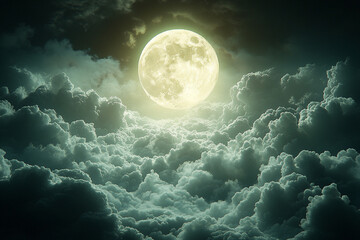 full moon shining brightly above dark clouds