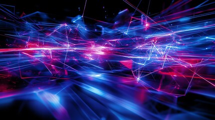 Poster - abstract futuristic digital background with vibrant blue and pink neon lines creating a dynamic flow