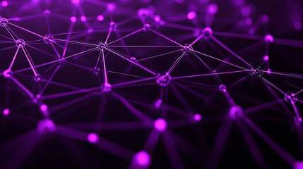 Poster - abstract technology background with purple networks and connected dots in a dark space environment