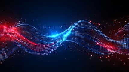 Poster - Abstract Wave Design with Blue and Red Light Trails on Dark Background for Digital Art and Technology Concepts