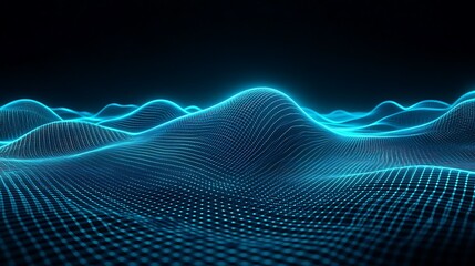 Poster - digital waves of light in blue and black background creating a futuristic and abstract concept