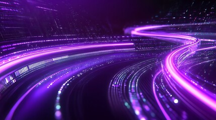 Poster - dynamic flowing lights in purple and violet shades creating a futuristic abstract background for des
