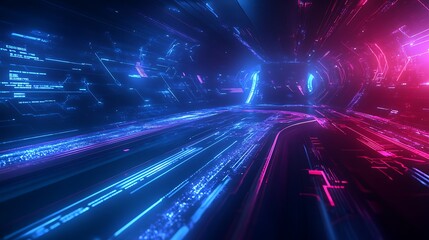 Poster - Futuristic Abstract Background with Neon Light Trails and Digital Matrix Effects for High-Tech Visuals