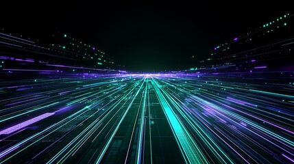 Poster - futuristic abstract data visualization with vivid neon lines and digital patterns in a dark space