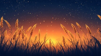 Wall Mural - Sunset Wheat Field Scene