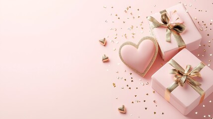 Canvas Print - An isolated 3D illustration of a heart and gift box on a pink background, featuring copy space.