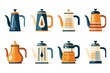© Abdur - Tea attributes silhouette icons set. Isolated on white web sign kit of cup. Tea Time pictogram collection includes tea leaf, mug, kettle. Simple tea contour symbol. Vector Icon shape for stamp