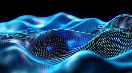 Poster - Intricate Blue Digital Waves with Illuminated Patterns in a Dark Background for Abstract Visual Concepts