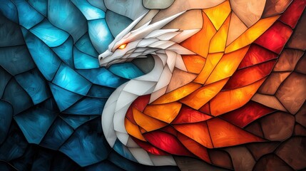 Poster - Vibrant Dragon in Stained Glass Art Style