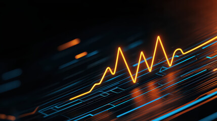 Poster - high tech ECG monitor displays heart rhythms with vibrant orange and blue lines, symbolizing health and technology