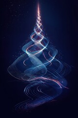 digital glowing tech christmas tree on blue background	
