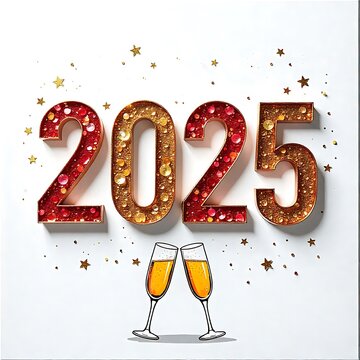 Sparkling 2025 Logo Modern Happy New Year Design with Glittering Elegance
