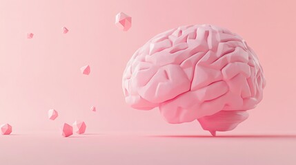 Poster - A pink brain surrounded by pink geometric shapes.