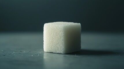 Aufkleber - Close up macro photograph showcases a solitary sugar cube on a dark surface, emphasizing the concept of sugar intake, reduction, and the potential dangers associated with excessive consumption