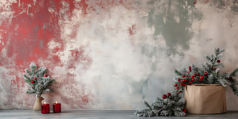 Canvas Print - Living Room with Color-Washed Walls and Festive Christmas Tree in Holly Red, Frosty White, and Pine Green