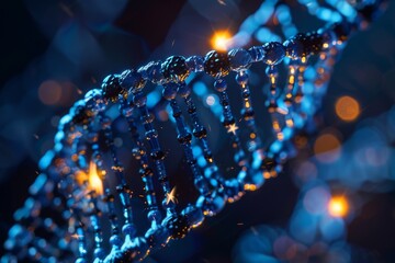 Poster - dna strand manipulation under a microscope, a dark background featuring a dna strand illuminated by 
