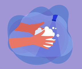 Poster - poster with person washing hands with soap and water in sink. hands cleaning instruction template fl