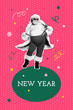 © deagreez - Vertical sketch 3d artwork collage poster of excited old man santa claus dance costume xmas occasion confetti sunglass on pink background