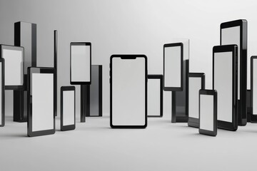Fototapete - Collection of modern smartphones arranged artistically in a minimalist setting