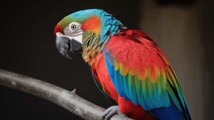 Vibrant red macaw showing colorful feather pattern