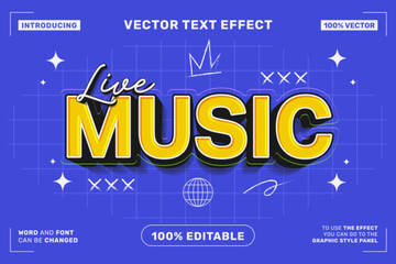Poster - Editable text effect Live Music 3d Cartoon template style premium vector