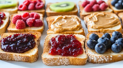 Aufkleber - Colorful Bread Slices with Varied Toppings of Fruits and Spreads