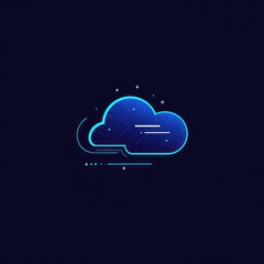 Glowing blue cloud icon, digital data storage concept.