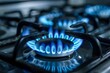 © Ilia K - Vibrant blue flames on a gas stovetop burner in a modern kitchen, providing warmth and cooking energy. Close-up