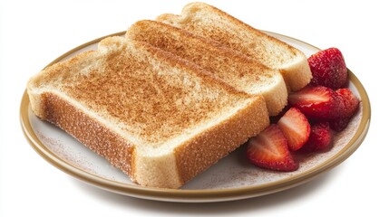 Poster - Toasted Bread Slices with Cinnamon and Fresh Strawberries on Plate