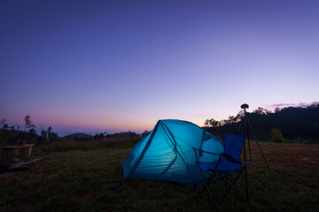 beautiful scenery of the sea of mist in the morning at the car camping site with a viewpoint nature 