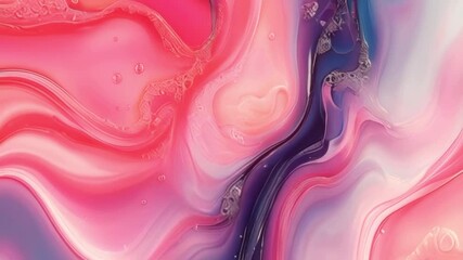 Aufkleber - Abstract animation with wavy lines in delicate shades of pink, red and blue. The intertwining shapes create deep, layered patterns with bubbles and smooth transitions that enhance the effect of moveme