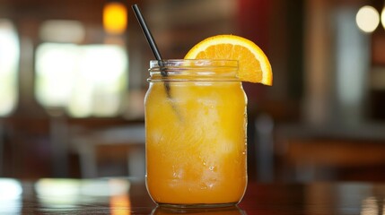 Poster - Refreshing Citrus Drink in Mason Jar with Ice and Orange Slice