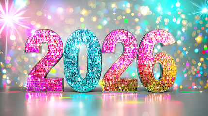 Poster - Festive 2026 display shines with vibrant colors and sparkling lights, creating a lively atmosphere for New Year’s celebrations