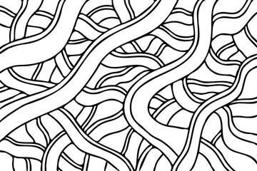 Poster - Abstract line art background pattern design. Irregular hand drawn linear backdrop with black thin contours. 