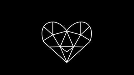 Poster - Modern geometric heart design created with clean thin lines on a solid black background