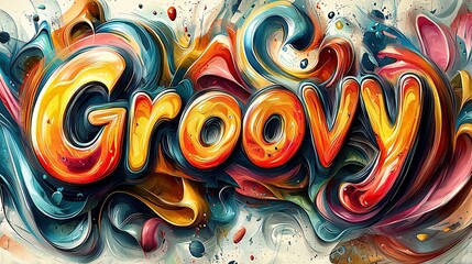 Poster - Vibrant groovy typographic poster showcasing colorful swirls and bold lettering