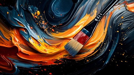 Poster - Dynamic brush moves through vibrant colors in an artistic swirl of paint