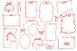 © Tani Kuzminka - Red whimsical bow knots frames set. Doodle hand drawn vintage bows, ribbon borders collection for birthday card, wedding invitation, squiggly, wavy borders. Minimal line art, cute vector elements.