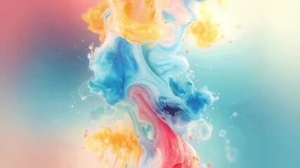 Leinwandbilder - Animation of colorful organic shapes in the form of blending colored streams and droplets. Bright orange, red and blue hues create a vibrant and dynamic scene where fluid swirls resemble ink drops