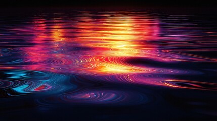 Fototapete - Electric neon patterns reflected on still water in a vibrant nighttime setting