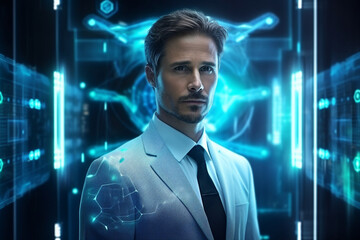 Poster - Young scientist working in laboratory generative AI illustration