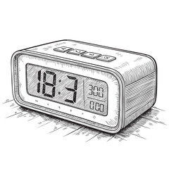 digital alarm clock engraving vector illustration