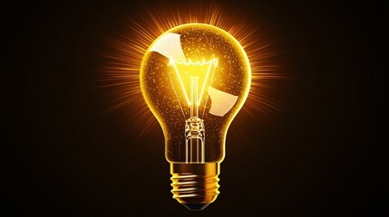 Fototapete - Minimalist vector representation of a light bulb emitting bright rays of light in a dark setting