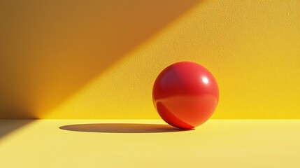 Poster - Playful red ball rests on bright yellow background with sharp shadows