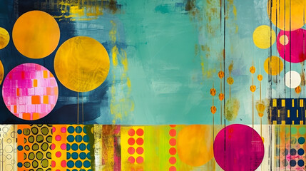 Aufkleber - Vibrant abstract artwork featuring colorful circles and geometric patterns on a textured background