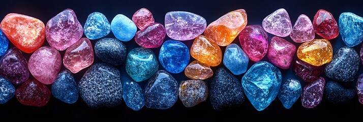 Poster - Colorful arrangement of pointillism-styled gemstones on a dark surface