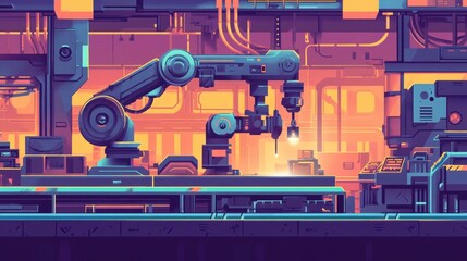 Poster - A futuristic robotic arm in an industrial setting, highlighting automation and technology.