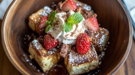 Wall Mural - Delicious Dessert Bowl with Strawberries and Ice Cream Topping