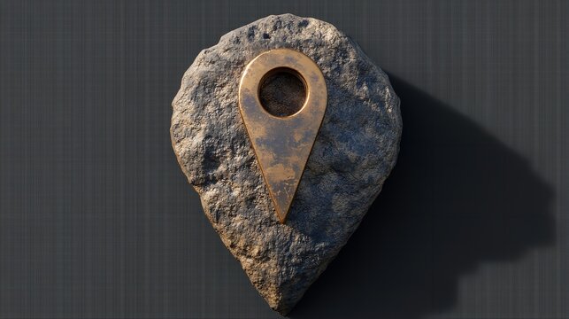 Location marker on shiny surface with golden effect and reflections for navigation and mapping