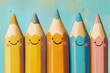 © Bold24 - Smiling pencils on blue background for children's book illustration